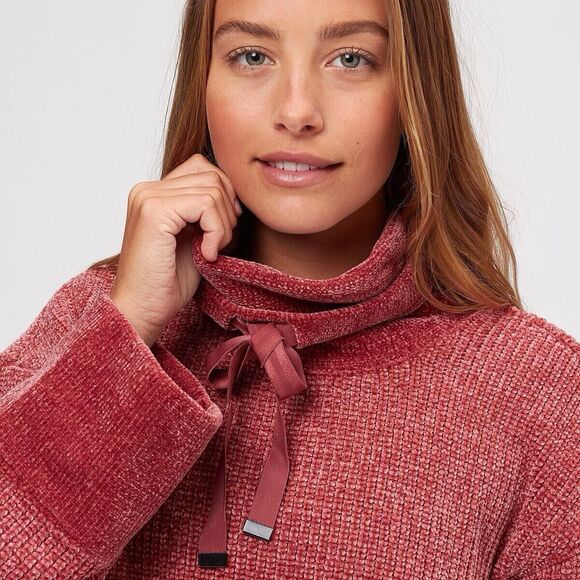 PrAna Long Sleeve Funnel Neck Chanavey Sweater Red Chenille Size S Cropped Bell - Picture 2 of 12
